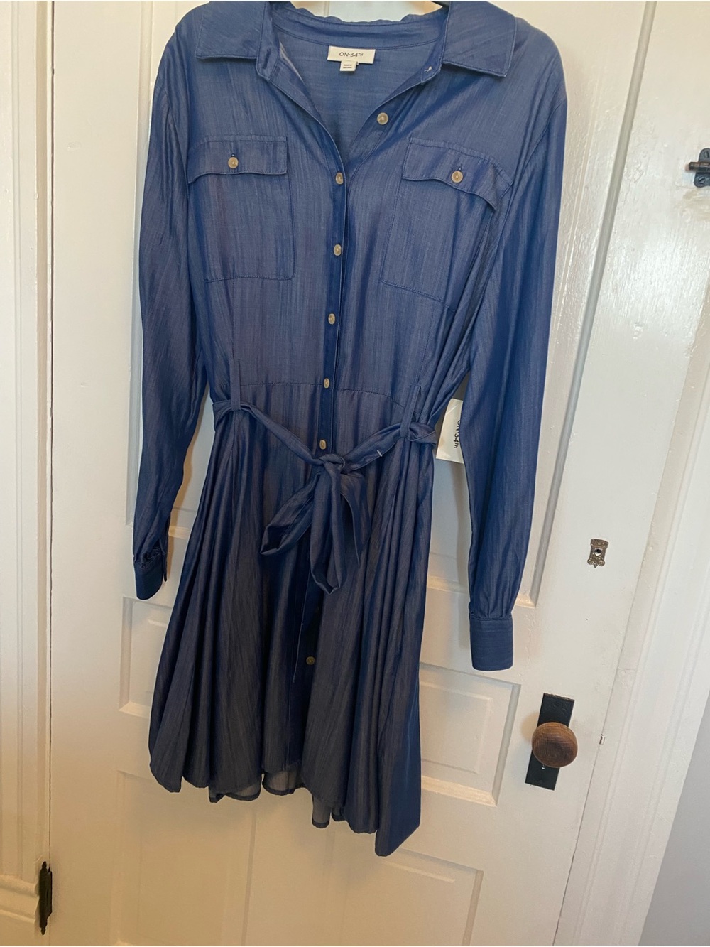 Rails Navy Long-Sleeve Button Shirt Dress with Tie Waist